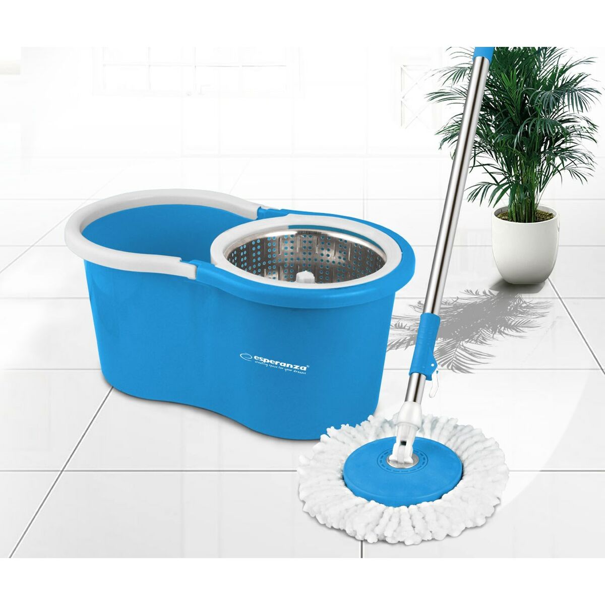 Mop with Bucket Esperanza EHS006 Blue White Microfibre-4