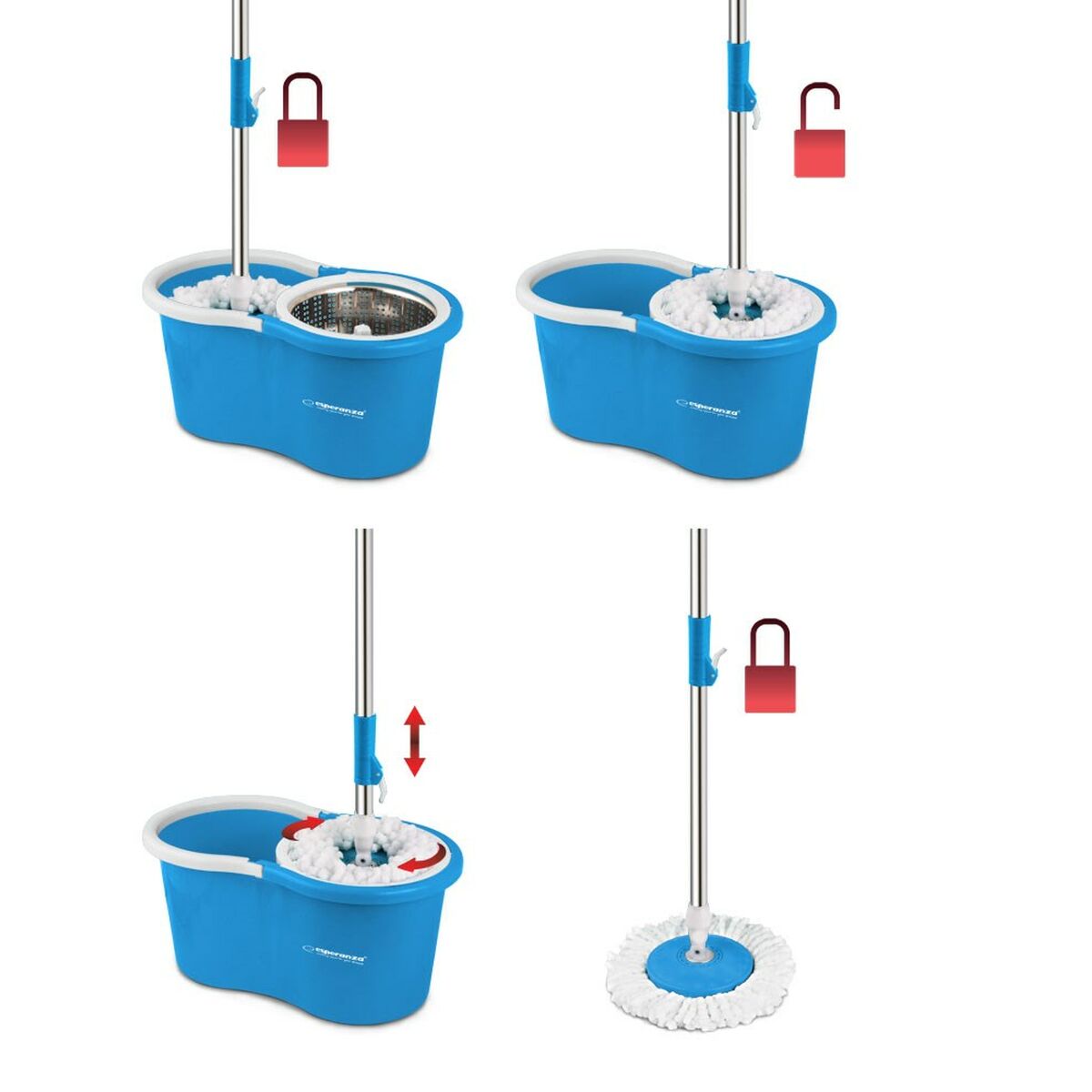 Mop with Bucket Esperanza EHS006 Blue White Microfibre-3