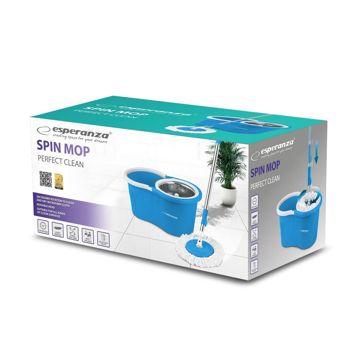 Mop with Bucket Esperanza EHS006 Blue White Microfibre-1