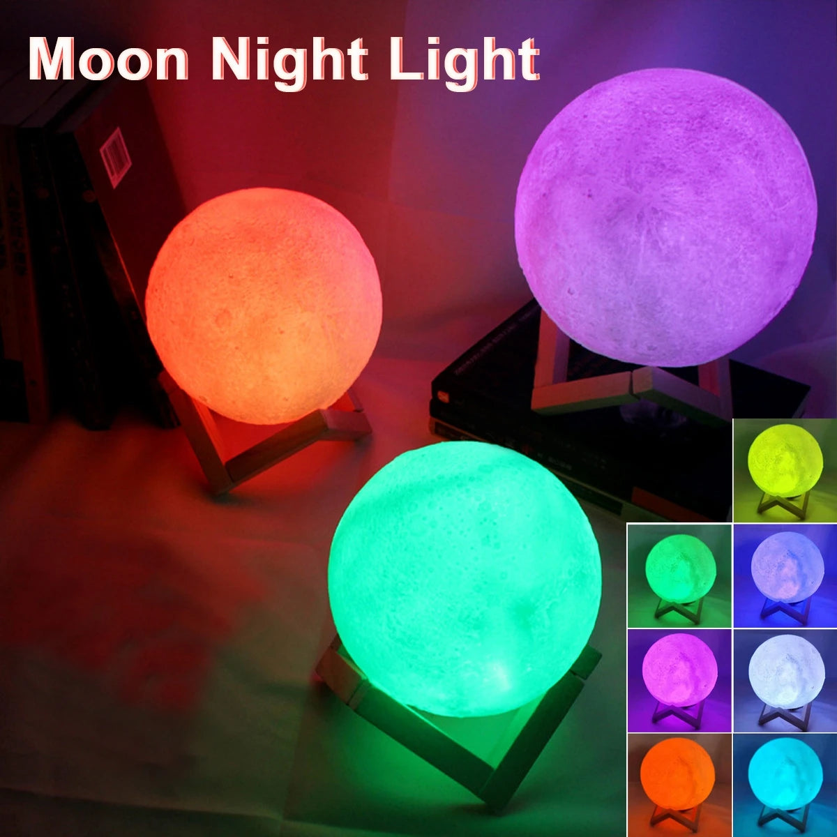 D5 8Cm Moon Lamp - Enchanting LED Night Light with Stand, Perfect for Bedroom Decor & Kids' Gifts, Ideal Xmas Present