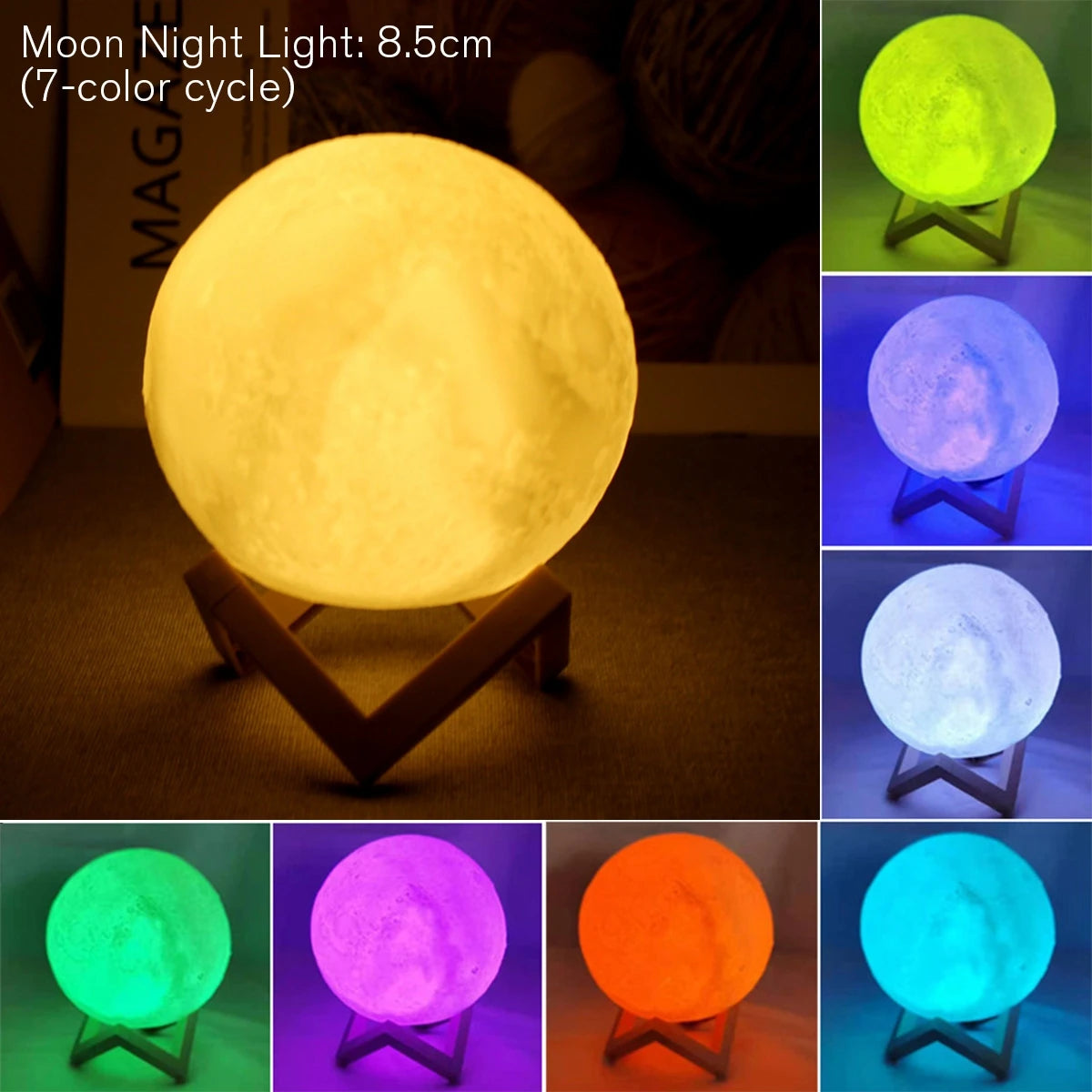 D5 8Cm Moon Lamp - Enchanting LED Night Light with Stand, Perfect for Bedroom Decor & Kids' Gifts, Ideal Xmas Present