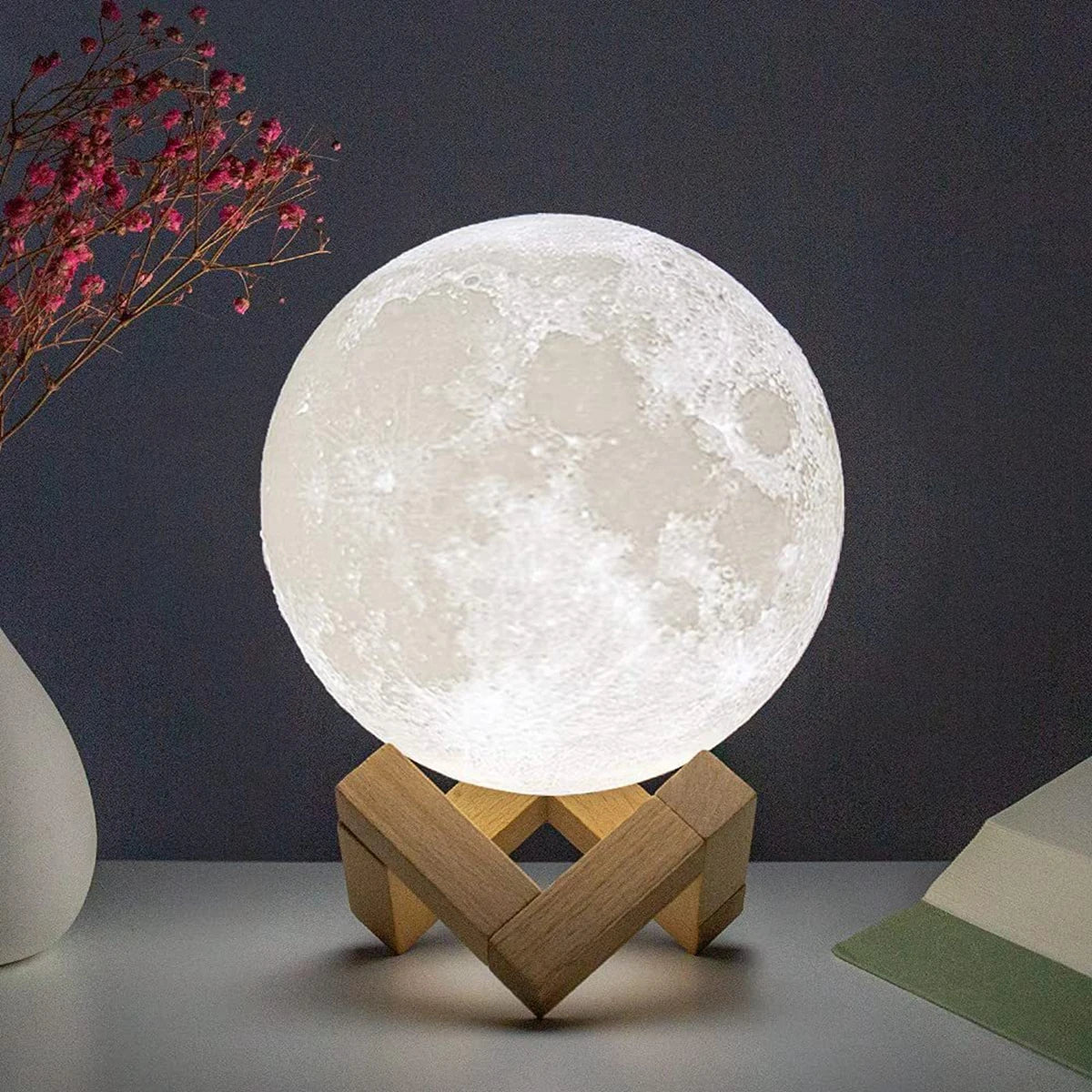 D5 8Cm Moon Lamp - Enchanting LED Night Light with Stand, Perfect for Bedroom Decor & Kids' Gifts, Ideal Xmas Present