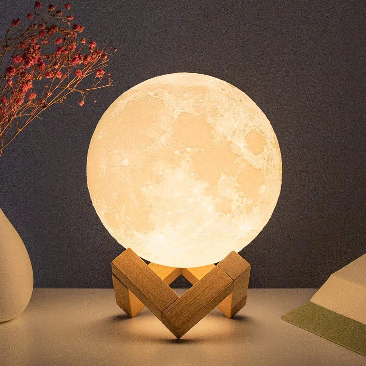 D5 8Cm Moon Lamp - Enchanting LED Night Light with Stand, Perfect for Bedroom Decor & Kids' Gifts, Ideal Xmas Present